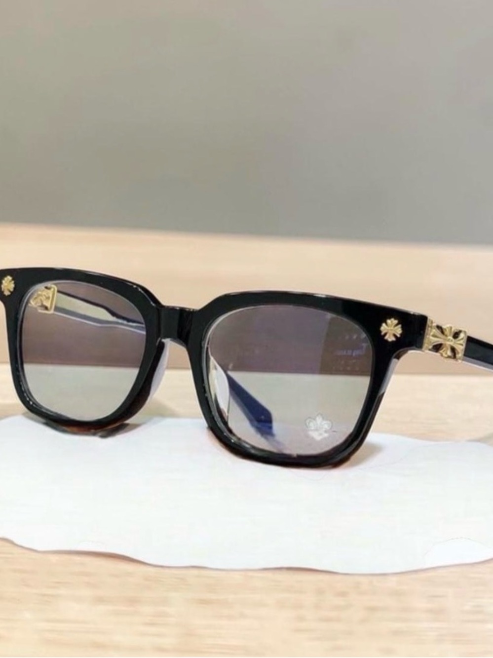 Chrome Hearts Black Square Frame Sunglasses with Gold Accents